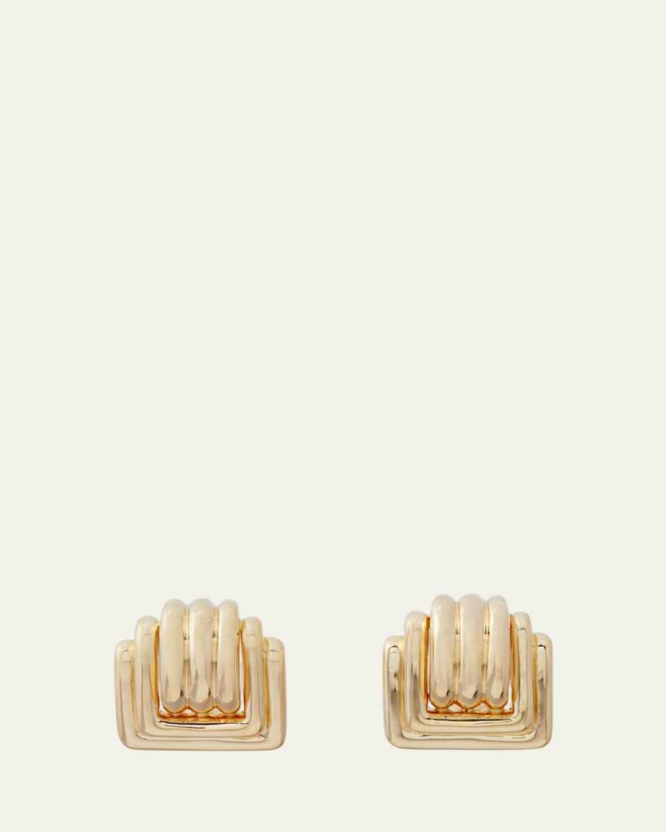 18K Yellow Gold Square Clip On Earrings